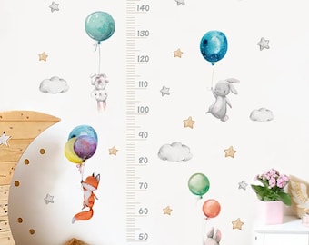 Bunny & Fox Growth Chart Ruler Wall Decal, Kids Room Decor