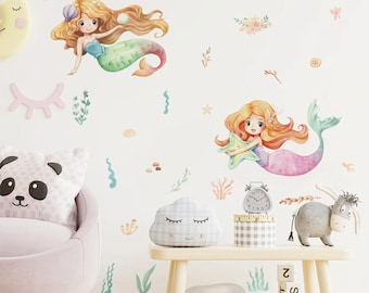Muurstickers zeemeermin: cartoon oceaan kinderkamerdecoratie