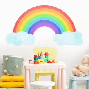 Pegatinas de pared con dibujos de acuarela y nubes de arcoíris dibujadas a mano para habitación de niña, vinilo para dormitorio infantil, decoración del hogar, regalos