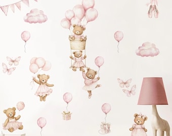 Ballet Teddy Bear Wall Decals – Pink Nursery, Kids Room Decor