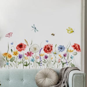 Pegatinas de pared con flores, mariposas, plantas, acuarela, bricolaje, para guardería, sala de estar, habitaciones de niños, decoración del hogar, papel tapiz