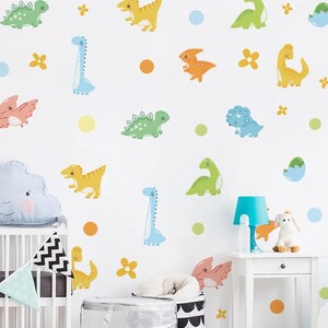 Pegatinas de pared con dibujos de acuarela de dinosaurios, bonitos animales, para habitación de niños, sala de estar, guardería, decoración de pared