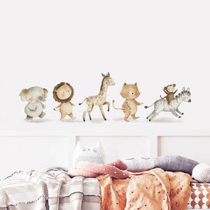 Adesivi murali con leone, elefante, giraffa e animali del safari, per la cameretta dei bambini, decorazioni per la camera da letto, carta da parati