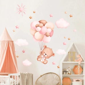Pegatinas de pared con diseño de oso, nubes y estrellas de acuarela, vinilos decorativos para pared de niños, para habitación de bebés y niños, decoración del hogar