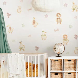 Pegatina de pared con diseño de sombrero de dibujos animados, pato, lazo, estrella, amor, corazón, acuarela, decoración infantil, calcomanía artística para habitación infantil, dormitorio, decoración del hogar