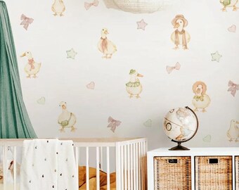 Watercolor Duck Wall Decals, Nursery Cartoon Stickers