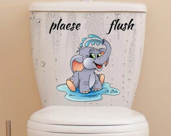 Cartoon Elephant Toilet Sticker, Funny Bathroom Decal