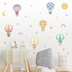 Hot Air Balloon Animals Sun Stars Nursery Wall Sticker Vinyl Wall Decals Mural Kids Bedroom Home Decoration
