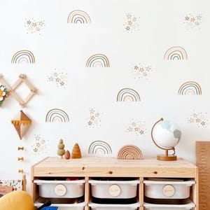 Pegatinas de pared para guardería con estrellas de arcoíris, vinilo despegable y adhesivo, calcomanías de pared para niños, habitación de bebés, niños, sala de juegos, decoración del hogar