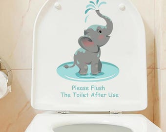 Elephant Toilet Sticker | Watercolor Cartoon Bathroom Decal