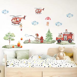Cartoon Fireman Helicopter Fire Truck Animal Wall Stickers for Kids Room Nursery Bedroom Nursery Decoration Wall Decals