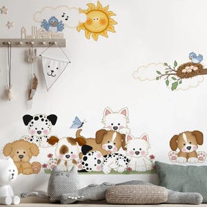 Cartoon Cute Dog Birds Animals Sun Wall Stickers for Kids Room Baby Nursery Room Watercolor Decoration Wall Decals Home Decor