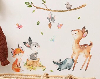 Forest Animals Wall Decals: Watercolor Nursery Decor