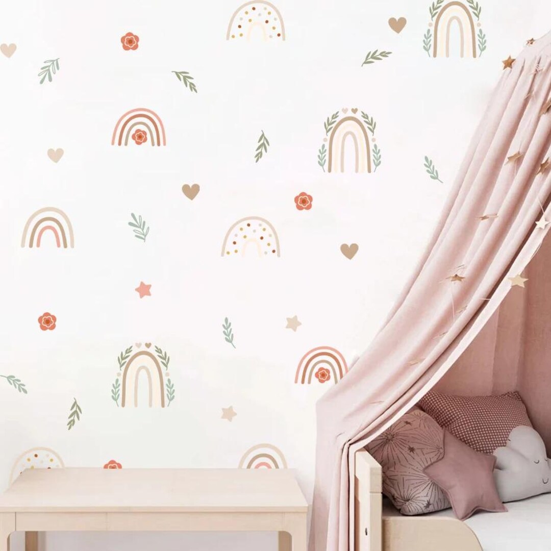 Watercolor Rainbow Wall Decals - Floral Stars Nursery Decor - Etsy