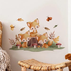 Pegatinas de pared con dibujos de acuarela de animales de zorro lindo para habitación de niños, dormitorio, sala de estar, decoración del hogar, calcomanías de pared
