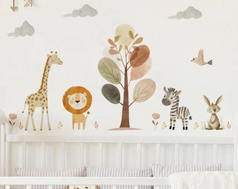 Kinderzimmer Wandsticker: Löwe, Giraffe, Zebra, Baumsticker