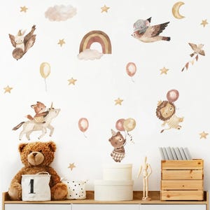 Boho Cartoon Animals Hot Air Balloons Rainbow Star Wall Sticker Child Room Boy Room Art Vinyl Decal Nursery Baby Room Home Decor