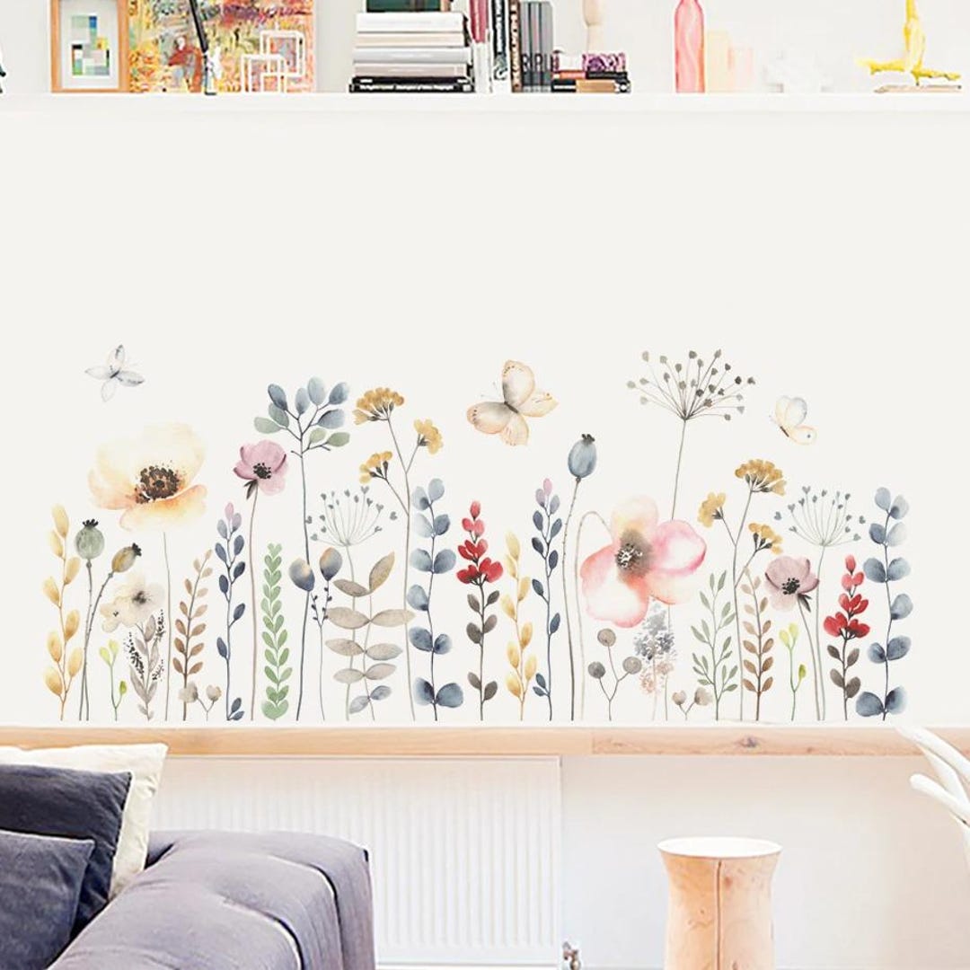 Watercolor Floral Butterfly Wall Decals, Kids Room Vinyl Art - Etsy
