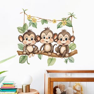 Pegatinas de pared con dibujo de mono lindo en una enredadera de ratán para habitación de niños, niñas, guardería, dormitorio, decoración del hogar