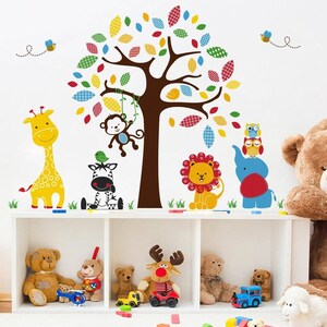 Pegatina de pared con diseño de elefante y jirafa de dibujos animados para habitación infantil, decoración de pared para dormitorio infantil, calcomanías de pared para sala de estar.