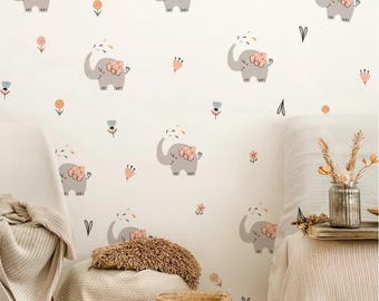 Elephant Floral Wall Decals, Nursery Decor Stickers