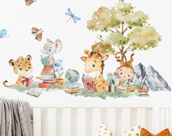 Watercolor Animals Nursery Wall Decals – Kids Study Room Decor