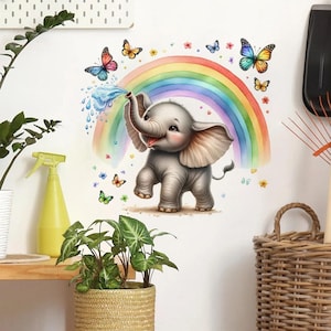 Pegatina de pared de vinilo con diseño de mariposa, arcoíris, elefante y acuarela para habitación de niños y bebés, decoración del hogar