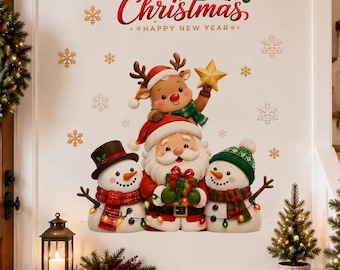 Christmas Wall Decal – Santa, Snowman, Reindeer Holiday Sticker (Removable)