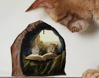 Calcomanía de pared con libro de lectura de agujero de ratón, pegatina para habitación infantil