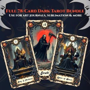 Conjunto PNG de baraja de Tarot Oscuro / Colección completa de cartas de Tarot Gótico para imprimibles espirituales, sublimación, diarios de brujas, pegatinas y arte místico