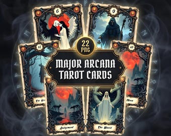Dark Fantasy Major Arcana Tarot Clipart | 22 Gothic PNG Cards, Occult Art (Digital Download)