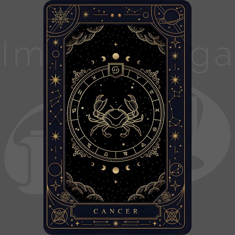 Printable Black & Gold Zodiac Tarot Deck | 12 Oracle Cards (PNG ...