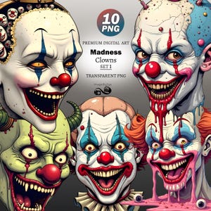 Horror Medieval Jester Clipart Set | Gothic Smiley Face & Gore Art PNG Bundle (Digital Download)