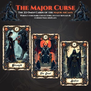 Paquete PNG de Arcanos Mayores de Tarot Gótico / 22 cartas de Tarot Oscuro con ilustraciones de calaveras y símbolos ocultos, ideal para diseños digitales e imágenes prediseñadas
