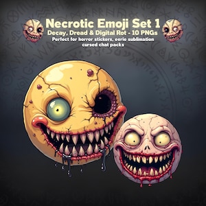 Necrotic Emoji PNG Pack Vol.1 | Decayed Faces, Rotting Icons & Undead Horror Expressions (Digital Download)