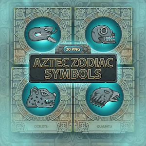 Aztec Calendar Icons PNG Bundle | 20 Mesoamerican Stone Tablet Clipart (Digital Download)