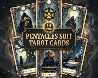 Dark Fantasy Pentacles Suit Tarot Clipart | 14 Occult PNG Cards (Digital Download)