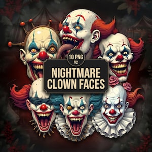 Serial Killer Clown Clipart Set | 10 Horror Carnival Clowns (PNG, Digital Download)