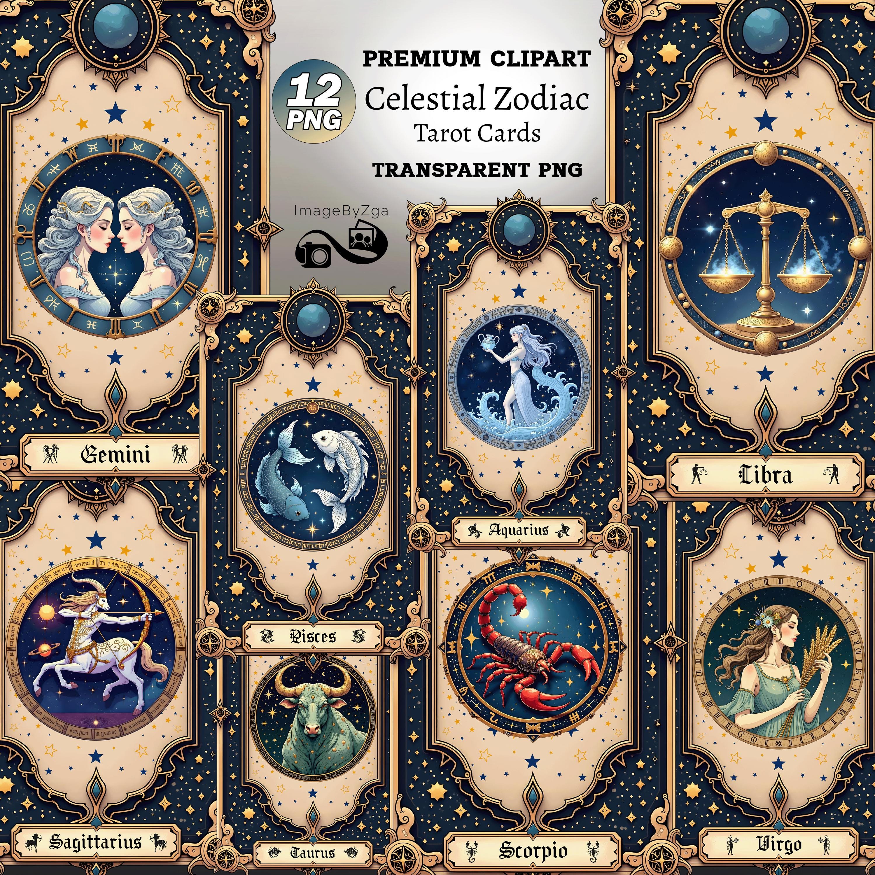 Celestial Zodiac PNG Bundle | Tarot Oracle Deck Zodiac Signs for ...