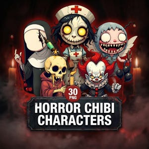 Kawaii Chibi Clipart | 30 Horror Kawaii PNG Bundle, Gothic Mini Characters (Digital Download)