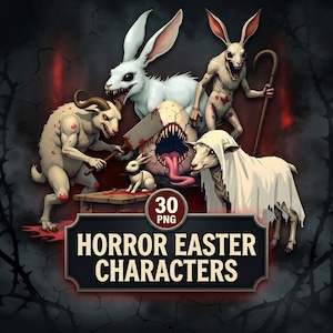 Set di clipart pasquali spettrali / 30 personaggi pasquali malvagi (pacchetto PNG, download digitale)