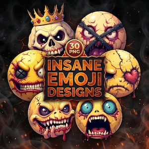 Paquete de imágenes PNG de caras aterradoras / Conjunto de 30 imágenes prediseñadas de emoticonos góticos, emojis de terror (descarga digital)