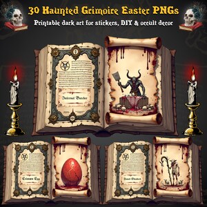 Dark Horror Grimoire Easter Book PNG Bundle | Sinister Clipart Spellbook Illustrations do sublimacji, koszulek, kubków, naklejek i rzemiosła