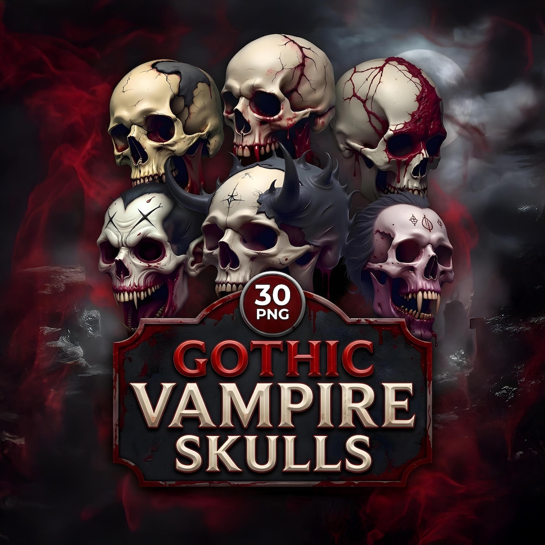 Gothic Vampire Skull PNG Clipart | 30 Bloody Fangs Skulls Bundle ...