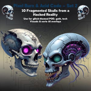 Set 2 der Spooky Cyberpunk Schädel PNG Serie | Futuristischer Roboterkopf, Totenkopf Symbol - super für Sticker, Tattoo Schablonen, Gamer Zubehör
