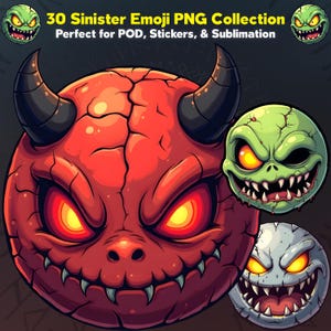 30 Horror & Spooky Emoji PNG Bundle | Straszne twarze, Clipart z emotikonami duchów | Sztuka cyfrowa do sublimacji, naklejek i rzemiosła na Halloween