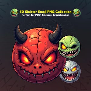 30 Horror & Spooky Emoji PNG Bundle | Creepy Faces, Ghost Emoticons Clipart | Digital Art for Sublimation, Stickers and Halloween Crafts