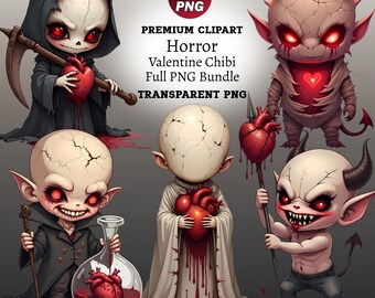 Cursed Valentine Chibi PNG Bundle | Dollhouse of Ruin Clipart Set (Digital Download)
