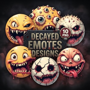 Decayed Emotes Clipart Set | 10 Custom Goth Emoji Expressions (PNG, Digital Download)