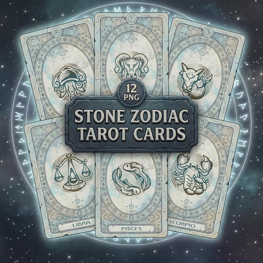 Printable Stone Zodiac Tarot Deck | 12 Ancient Tarot Cards (PNG ...